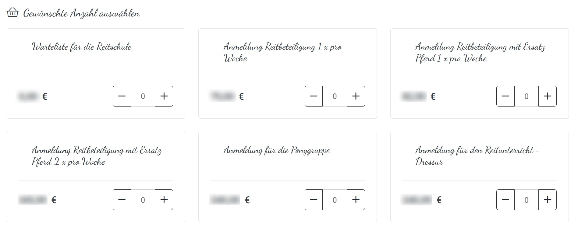 Screenshot of the product selection