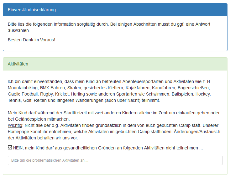 Screenshot von der Einverständniserklärung