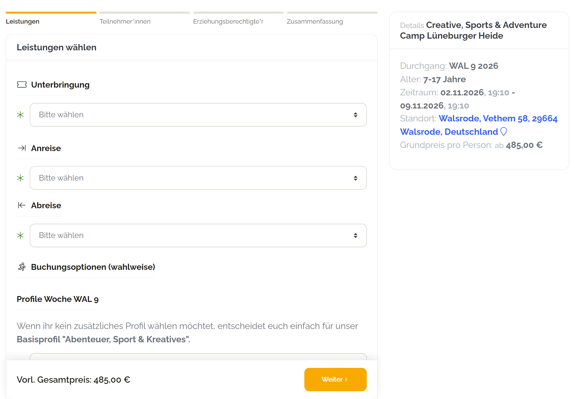 Screenshot des neuen Buchungsformulars